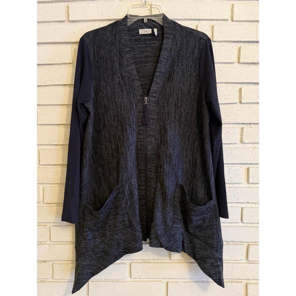 Logo by Lori Goldstein Women's Knit Cardigan Faux Suede Black Zip Front Small